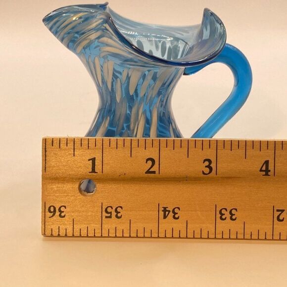 Rainbow Small Mini Pitcher Splatter Vase Blue White Hand Blown Hand Painted - Picture 13 of 13